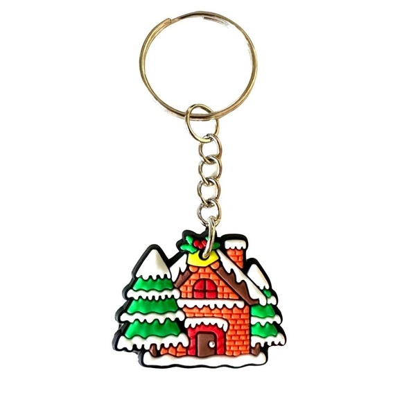 Other - 🔴 5 for $10 ONE Holiday Festive Christmas House & Trees Ring Key Chain